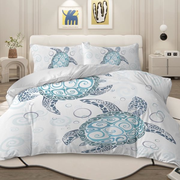 Sleepwish Bedding Duvet Cover Set Full Size, Soft Microfiber White Turtle 3 Piece