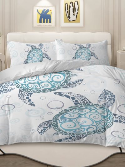Sleepwish Bedding Duvet Cover Set Queen Size, Soft Microfiber White Turtle 3 Piece