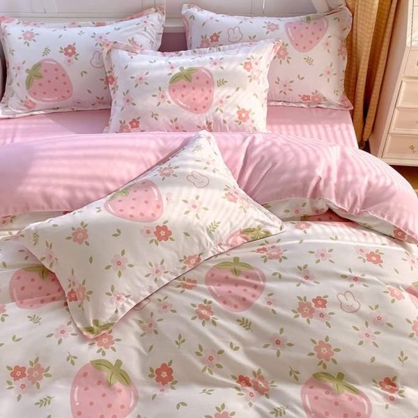 Sleepwish 3 Pieces Colorful Flowers Duvet Cover Set Queen for Teens Soft Bedding Set Pink Green