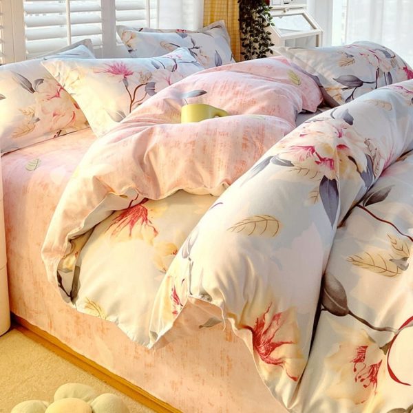 Sleepwish 3 Pieces Colorful Flowers Duvet Cover Set Queen for Teens Soft Bedding Set Pink Green