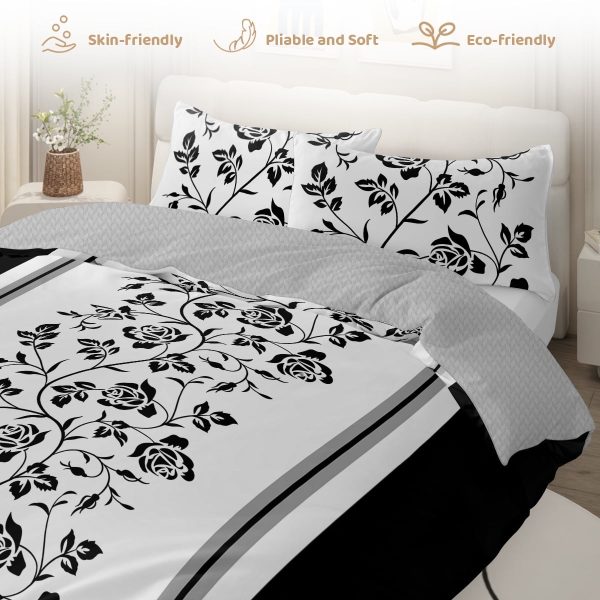 Sleepwish 3 Pieces Retro Polygon Plaid Duvet Cover Set King for Adults Soft Black Gray Clover Bedding Set
