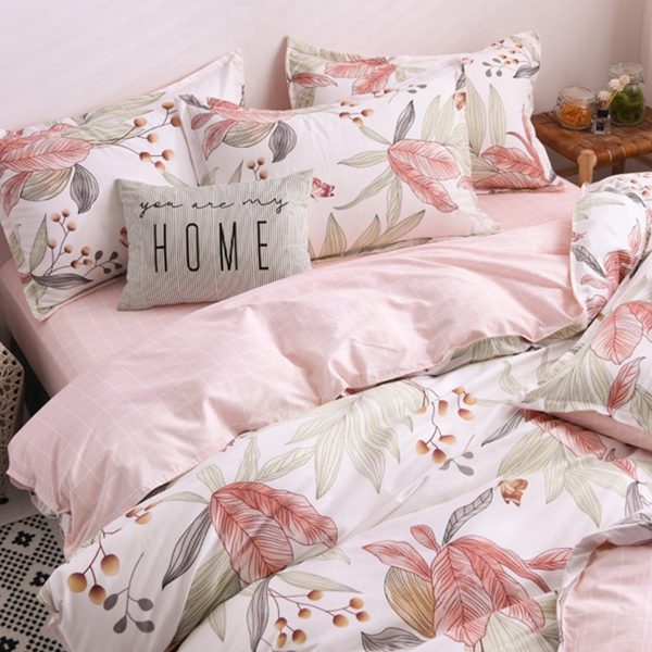 Sleepwish 3 Pieces Colorful Flowers Duvet Cover Set Queen for Teens Soft Bedding Set Pink Green