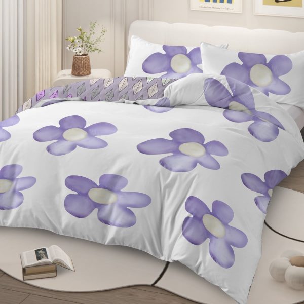 Arightex 3 Pieces Purple Flowers Printed Bedding Duvet Cover Set King for Adults Girls Bedroom Decor