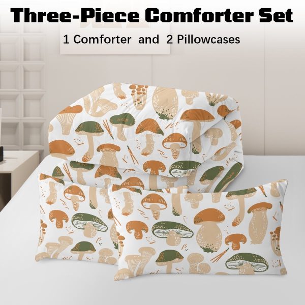 Sleepwish Twin Mushroom Comforter Set 3Pcs for Kids Girls Microfiber Beige Bedding Set