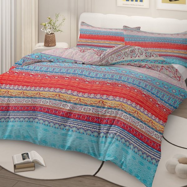Sleepwish 3 Pieces Bohemian Pattern Bedding Duvet Cover Set Full for Kids Green Bedroom Decor