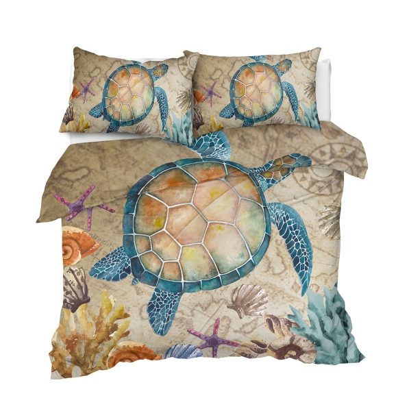 Arightex 3 Piece Twin Size Duvet Cover Set, Tortoise Sea Turtle Printed Bedding Gifts for Kids Teens