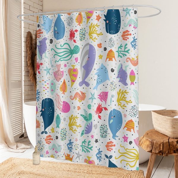 Sleepwish Marine Life Waterproof Shower Curtain for Bathroom with 12 Hooks, 72x72"
