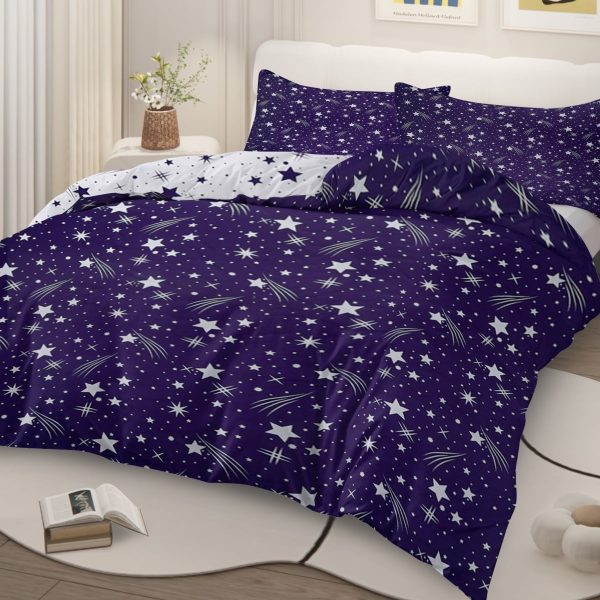Sleepwish 3 Pieces Black Meteor Shower Printed Bedding Duvet Cover Set Queen for Kids Girls Bedroom Decor