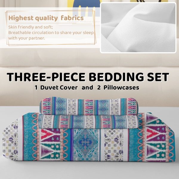 Sleepwish 3 Pieces Bohemian Pattern Bedding Duvet Cover Set Full for Kids Green Bedroom Decor