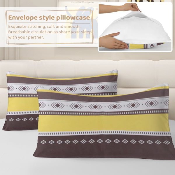 Sleepwish 3 Pieces Geometric Printed Bedding Duvet Cover Set King for Adults Brown Yellow Bedroom Decor