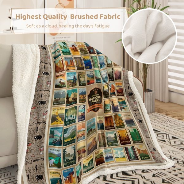 Sleepwish American Parks Sherpa Throw Blanket for Couch National Parks of America Retro Fleece Blanket, 50x60"