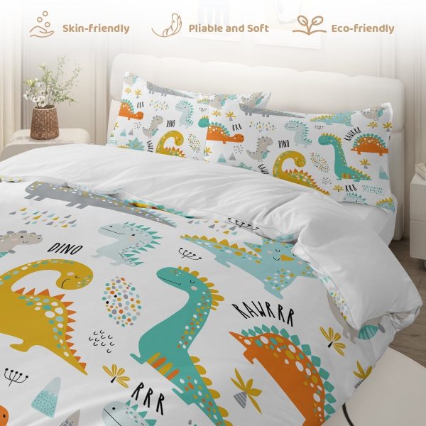 Sleepwish 3 Pieces Dinosaur Printed Bedding Duvet Cover Set Twin for Kids Boys Bedroom Decor
