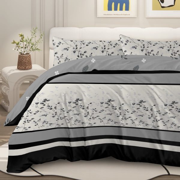 Sleepwish 3 Pieces Retro Polygon Plaid Duvet Cover Set King for Adults Soft Black Gray Clover Bedding Set