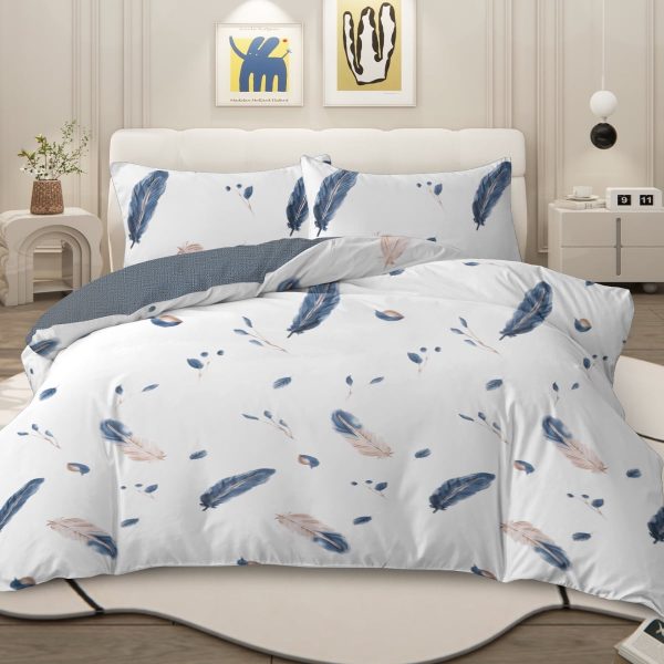 Sleepwish 3 Pieces Broad Leaves Printed Duvet Cover Set King for Adults Soft Bedding Set Green