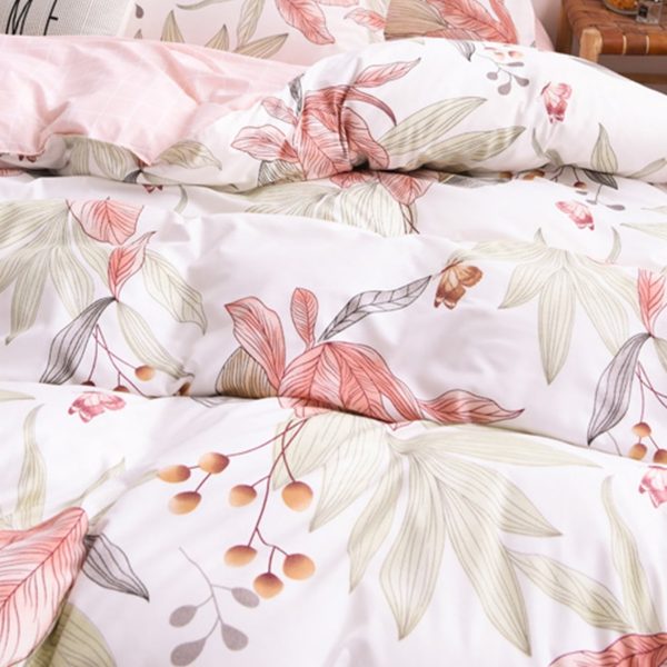 Sleepwish 3 Pieces Colorful Flowers Duvet Cover Set Queen for Teens Soft Bedding Set Pink Green