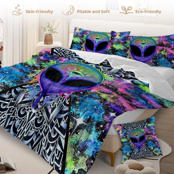 Sleepwish 4 Piece Alien Comforter Set Full Tie Dye with Psychedelic Alien Abstract Bedding Set for Boys