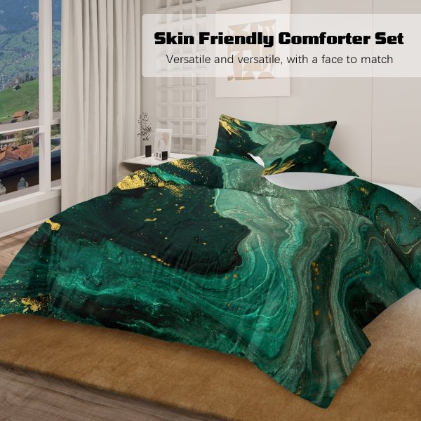 Sleepwish 3 Piece Full Size Comforter Set Olive Green Rendering Marble Printed Bedding Set
