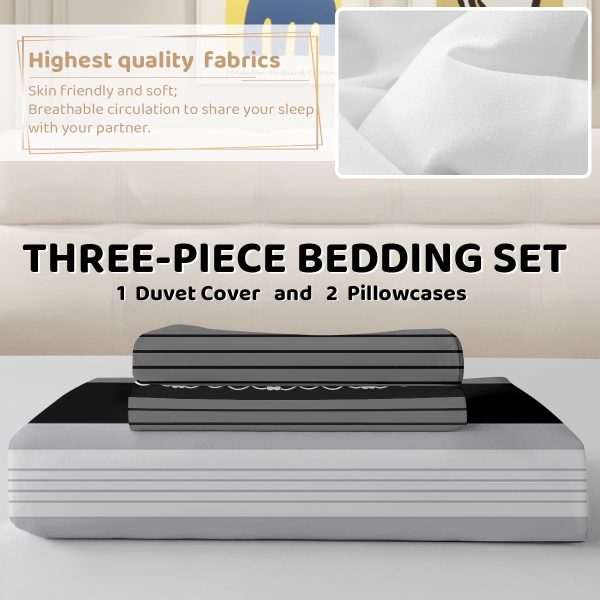 Sleepwish 3 Pieces Retro Stripe Duvet Cover Set Full for Kids Soft Classical Black Grey Bedding Set