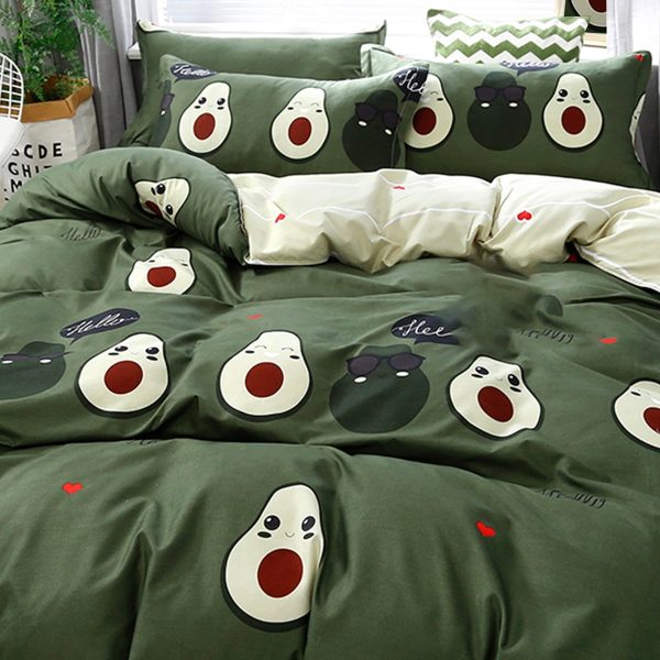 Sleepwish 3 Pieces Cute Avocado Duvet Cover Set Queen for Teens Soft Green Bedding Set