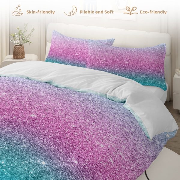 Sleepwish 3pcs Purple and Turquoise Duvet Cover Set Twin for Girls Teal Mermaid Bedding Set