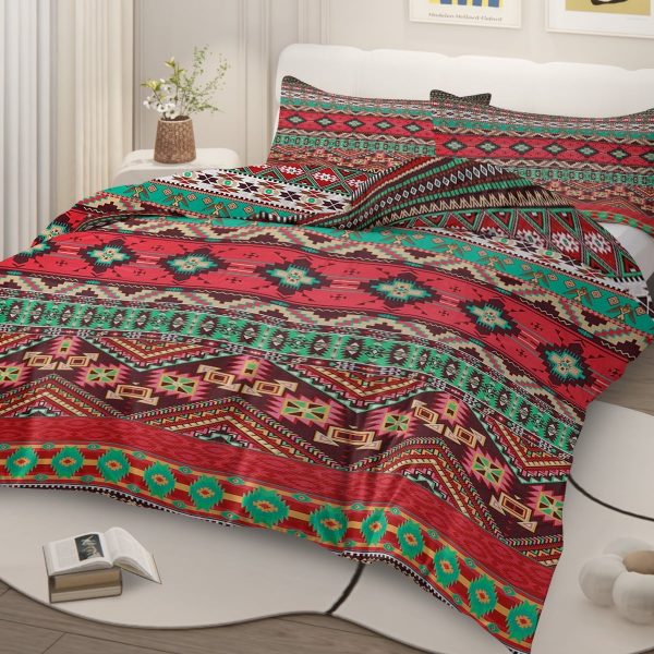 Sleepwish 3 Pieces Bohemian Pattern Bedding Duvet Cover Set Full for Kids Green Bedroom Decor