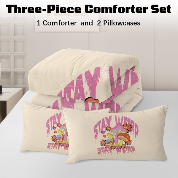 Sleepwish Pink Mushroom Comforter Set Twin 3Pcs for Kids Girls Microfiber Bedding Set