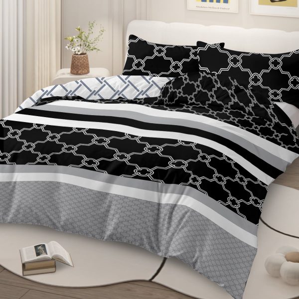 Sleepwish 3 Pieces Retro Polygon Plaid Duvet Cover Set King for Adults Soft Black Gray Clover Bedding Set