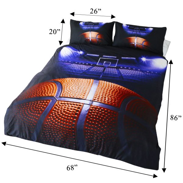 Sleepwish 3 Pieces Soft Duvet Cover Set for Boys with 2 Pillow Cases Basketball Pattern,Twin Size