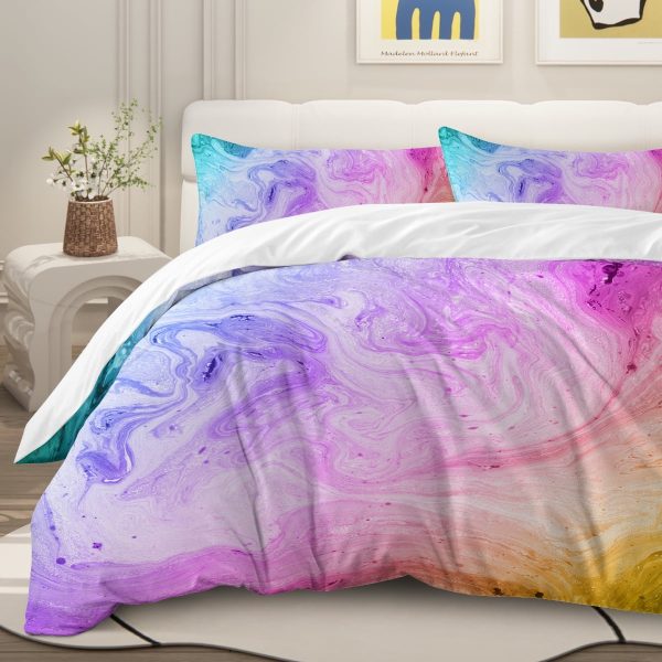 Sleepwish 3pcs Tie Dye Pastel Pink Duvet Cover Set Twin Size for Kids Girls Colorful Marble Bedding Set