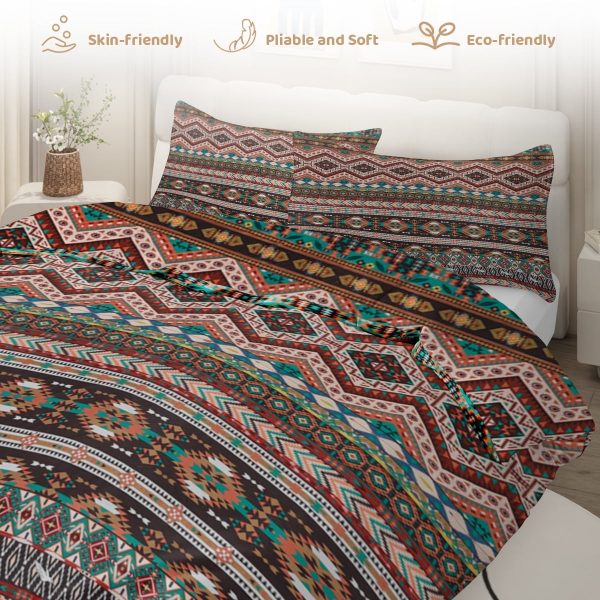 Sleepwish 3 Pieces Bohemian Pattern Bedding Duvet Cover Set Full for Kids Green Bedroom Decor
