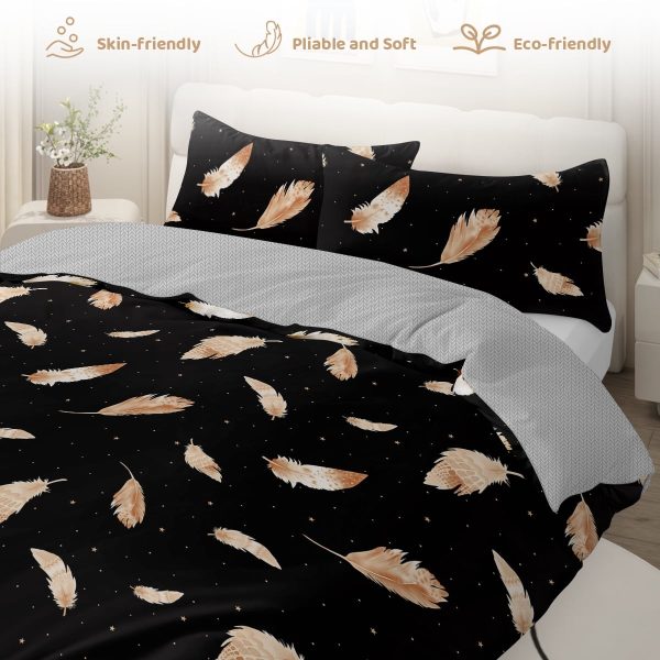 Sleepwish 3 Pieces Broad Leaves Printed Duvet Cover Set King for Adults Soft Bedding Set Green