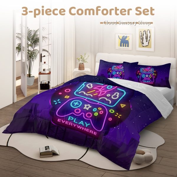Sleepwish 3 Pieces Gaming Comforter Set for Boys King Bedding Set for Kids Adults Down Alternative