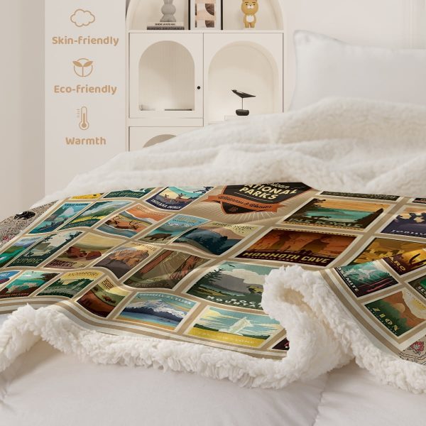 Sleepwish American Parks Sherpa Throw Blanket for Couch National Parks of America Retro Fleece Blanket, 50x60"