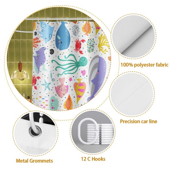 Sleepwish Marine Life Waterproof Shower Curtain for Bathroom with 12 Hooks, 72x72"