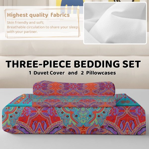 Sleepwish 3 Pieces Bohemian Pattern Bedding Duvet Cover Set Full for Kids Green Bedroom Decor