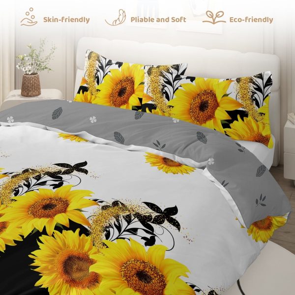 Sleepwish 3 Pieces Broad Leaves Printed Duvet Cover Set King for Adults Soft Bedding Set Green