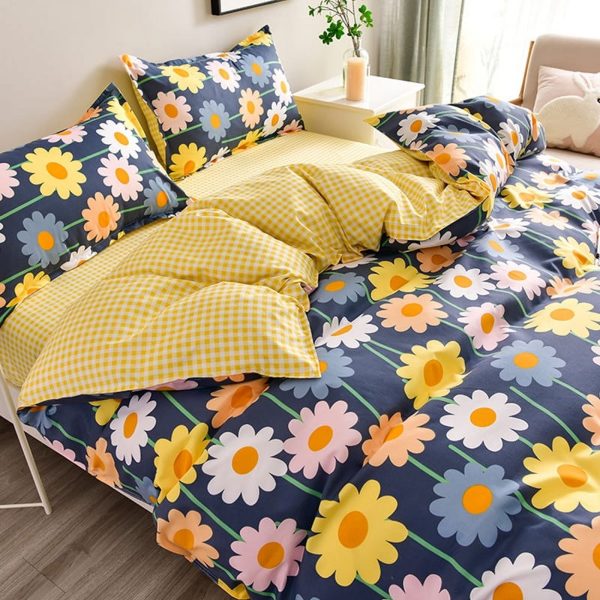 Sleepwish 3 Pieces Colorful Flowers Duvet Cover Set Queen for Teens Soft Bedding Set Pink Green