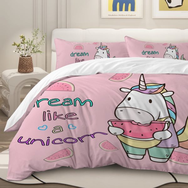 Sleepwish Pink Unicorn Duvet Cover Set Queen for Kids 3Pcs Bedding Set for Girls