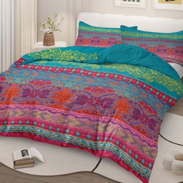 Sleepwish 3 Pieces Bohemian Pattern Bedding Duvet Cover Set Full for Kids Green Bedroom Decor