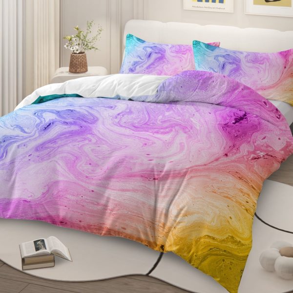 Sleepwish 3pcs Tie Dye Pastel Pink Duvet Cover Set Twin Size for Kids Girls Colorful Marble Bedding Set