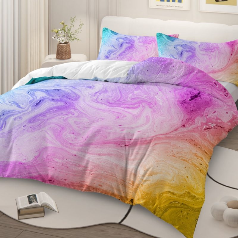 Sleepwish 3pcs Tie Dye Pastel Pink Duvet Cover Set Full Size for Kids Girls Watercolor Marble Bedding Set - Image 3