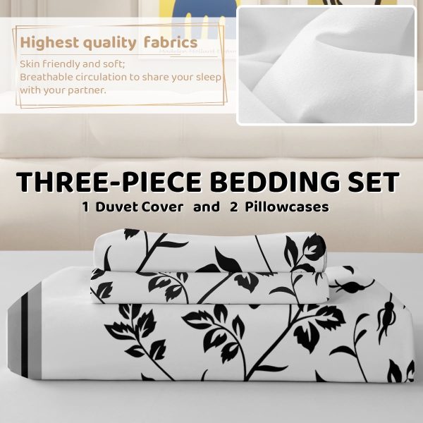 Sleepwish 3 Pieces Retro Polygon Plaid Duvet Cover Set King for Adults Soft Black Gray Clover Bedding Set