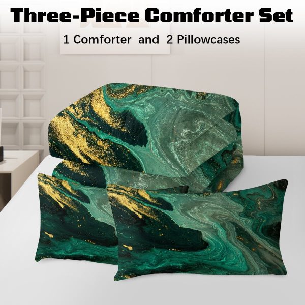 Sleepwish 3 Piece Full Size Comforter Set Olive Green Rendering Marble Printed Bedding Set