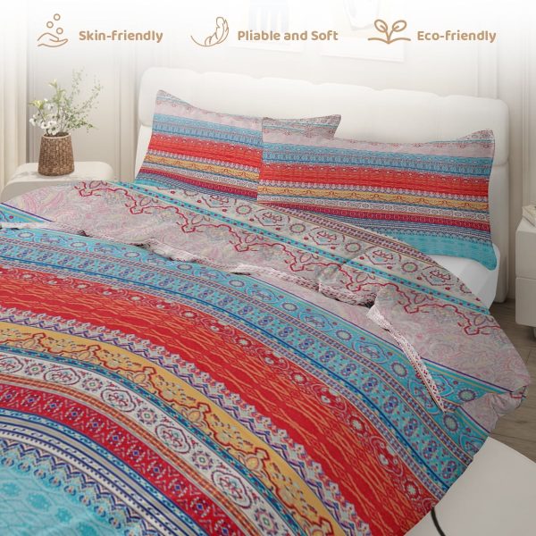 Sleepwish 3 Pieces Bohemian Pattern Bedding Duvet Cover Set Full for Kids Green Bedroom Decor
