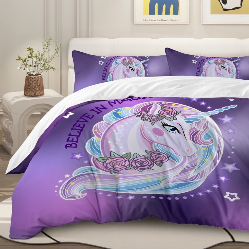 Sleepwish Purple Unicorn Duvet Cover Set for Girls Kids Full 3D Unicorn Printed Bedding Set - Image 2