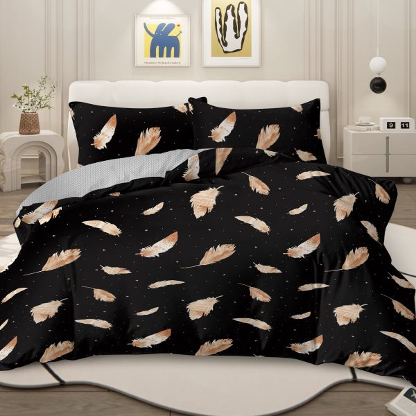 Sleepwish 3 Pieces Broad Leaves Printed Duvet Cover Set King for Adults Soft Bedding Set Green