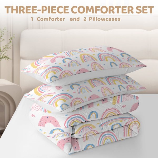 Sleepwish 3 Pieces Rainbow Comforter Set Full for Girls Pink Bedding Set for Kids Down Alternative