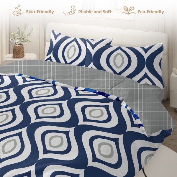 Sleepwish 3 Pieces Retro Stripe Duvet Cover Set Full for Kids Soft Classical Black Grey Bedding Set