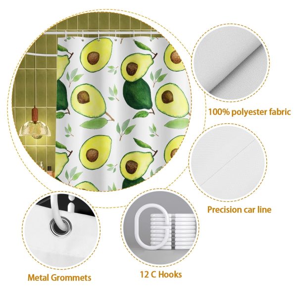 Sleepwish Avocado Waterproof Shower Curtain for Bathroom with 12 Hooks, 72x72"