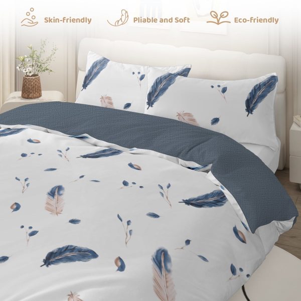 Sleepwish 3 Pieces Broad Leaves Printed Duvet Cover Set King for Adults Soft Bedding Set Green